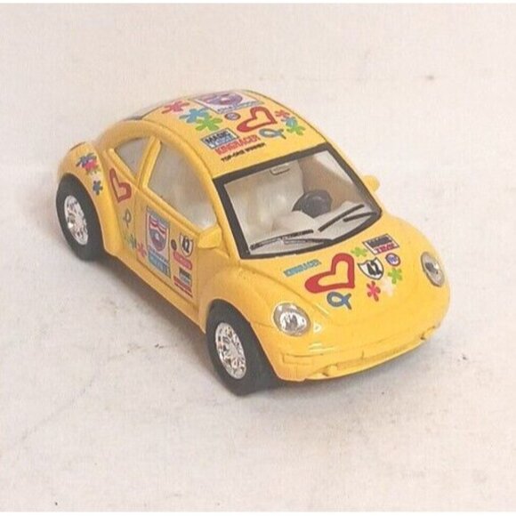 Micro Volkswagon VW Beetle Bug Pull Back Diecast Yellow Works Good Condition - Picture 4 of 9